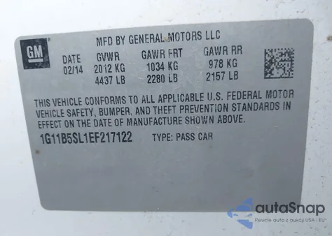 2014 Chevrolet Malibu 1Ls from USA, damaged, VIN 1G11B5SL1EF217122